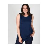 Büyük Beden Kolsuz Viskon Basic Bluz, Lacivert, 46-48