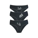Büyük Beden Külot Siyah Renk Kedi Desenli 3 Lü Paket Pamuklu Yüksek Bel Siyah 2XL