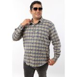 Büyük Beden Lacivert-Bej Ekose Yünlü Flanel Erkek Gömlek (BTL-7110-TSS) - 7XL - Lacivert - Bej