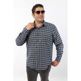 Büyük Beden Lacivert-Gri Ekose Yünlü Flanel Erkek Gömlek (BTL-7107-TSS) - 4XL - Lacıvert - Gri