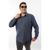 Büyük Beden Lacivert-Indigo Yünlü Flanel Erkek Gömlek (BTL-7102-TSS) - 3XL - Lacivert - İndigo