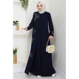 Büyük Beden Lale Taşlı Anne Elbisesi Lacivert HM2692 - 52