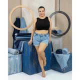 Büyük Beden Lastikli Yüksek Bel Püsküllü Kısa Denim Cepli Kadın Şort