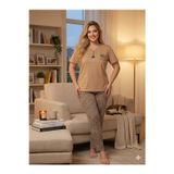 Büyük Beden Leopar Desen Kısa Kollu Likralı Penye Pijama Takımı