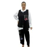 Büyük Beden Nakışlı Gömlek Pantolon Yelek Üçlü Oversize Kadın Takım