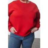 Büyük Beden Oversize Bisiklet Yaka Bej Rahat Kesim Basic Kalın polarlı Örme Sweatshirt