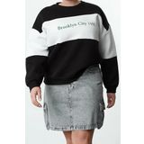 Büyük Beden Oversize Bisiklet Yaka Düşük Kol Kalın İçi Polarlı Nakış Detaylı Örme Sweatshirt