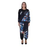 Büyük Beden Payetli Yazılı Bluz Pantalon Alt Üst İkili Viskon Takım