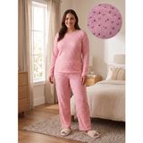 Büyük Beden Pointel Desenli Kadın Pijama Takımı | Mevsimlik, Uzun Kollu, Elastik Bel, Kiraz Baskılı, İkili Takım