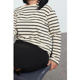 Büyük Beden Regular Bisiklet Yaka Standart Kol Regular Çizgili Normal Kalıp Örme Sweatshirt