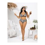 Büyük Beden Sabit Pedli Luplu Leopar Desenli Toparlayıcı Yüksek Bel Kadın Bikini Takım