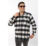 Büyük Beden Siyah-Bej Ekose Polar Oduncu Erkek Gömlek (BTL-7115-TSS) - 8XL - Siyah - Bej