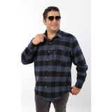 Büyük Beden Siyah-Indigo Ekose Polar Oduncu Erkek Gömlek (BTL-7117-TSS) - 5XL - Siyah - İndigo
