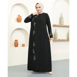 Büyük Beden Taş Detaylı Anne Elbisesi - Siyah / E0129 - 58