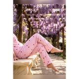 Büyük Beden Tek Alt Pijama Yumuşak Milan Kumaş İpli Bel Beyaz Çizgili Kalpli Pijama Loungewear Pantolon AUR-PJM-NPI-KALP