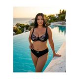 Büyük Beden Telli Geometrik Desenli Ayarlanabilir Üst Askılı Aksesuarlı Kadın Bikini Takım
