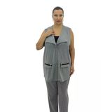 Büyük Beden Viskon Gri Çizgili Yelek Pantolon Oversize Kadın Takım