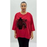 Büyük Beden Viskon Taşlı İnci Detaylı Kanguru Cepli Kapri Kol Oversize Kadın Sweat