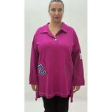 Büyük Beden Yakalı Cepli Sloganlı Uzun Kol Oversize Viskon Kadın Tunik Sweatshirt