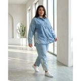 Büyük Beden Yakalı Düğmeli Tunik Gömlekli Paçası Dantel Detaylı Denim Kadın İkili Takım