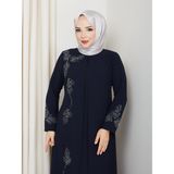 Büyük Beden Yaprak Taşlı Anne Elbisesi EN7008 - Lacivert - 52