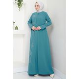 Büyük Beden Yaprak Taşlı Anne Elbisesi Mint HM2350 - 46