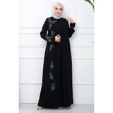 Büyük Beden Yaprak Taşlı Anne Elbisesi Siyah HM2350 - 42