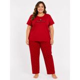 Büyük Beden Yazlık Kadın Pijama Takımı Yıldız Desenli Kırmızı,3XL