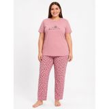 Büyük Beden Yazlık Kadın Pijama Takımı Yıldız Desenli Pembe,2XL
