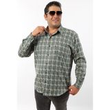 Büyük Beden Yeşil-Bej Ekose Yünlü Flanel Erkek Gömlek (BTL-7111-TSS) - 5XL - Yeşil - Bej