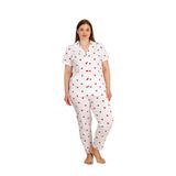 Büyük Beden%100 Pamuk Düğmeli Kadın Pijama Takımı – Rahat ve Şık Gömlek Pijama Tasarımı Ekru 4XL