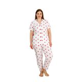 Büyük Beden%100 Pamuk Düğmeli Kadın Pijama Takımı – Rahat ve Şık Gömlek Pijama Tasarımı Ekru M