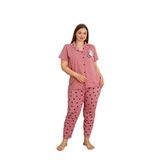 Büyük Beden%100 Pamuk Düğmeli Kadın Pijama Takımı – Rahat ve Şık Gömlek Pijama Tasarımı Pembe L