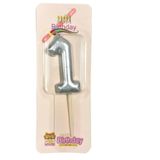 Büyük Boy 1 Rakam Gümüş Mum 12Cm