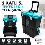 Büyük Boy 2 Katlı Valiz Tipi Tekerlekli Metal Kilitli Takım Çantası Organizerli Alet Edevat Sandığı