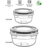 Büyük Boy 2'li Plastik Saklama Kabı 1,5 Lt ve 2,3 Lt Sızdırmaz Set - Seçenek 1 - Ahşap - Bej - Siyah