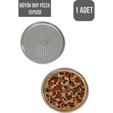 Büyük Boy 32 cm Delikli Pizza Tepsisi Lahmacun Pide Tepsisi-Yanmaz Yapışmaz Pizza Tepsisi - Krom - 1 adet