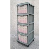 Büyük Boy Bordürlü Çiçek Desen 4 Çekmeceli Tekerlekli Komidin Yükseklik 93cm 43x38 Demonte Dolap Raf