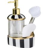 Büyük Boy Cam Hazneli Porselen Mutfak Set Sıvı Sabunluk Çizgili 900ml 40082