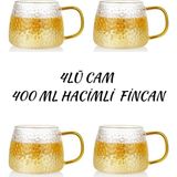 Büyük Boy Ezme Cam Sarı Kulplu Şık Çay Kahve Meşrubat Bitki Çayı Kupası 400 ml