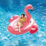 Büyük Boy Flamingo Binici Şişme Deniz Yatağı 140x125x90 cm 2 Tutma Kollu Havuz Oyuncağı Yama Hediyeli