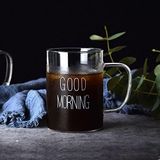 Büyük Boy Good Morning Cam Kupa Kulplu Bardak Borosilikat Isıya Dayanıklı Cam Kupa 450 ml
