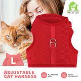 Büyük Boy Kedi İçin Kaçmaya Karşı Korumalı Yumuşak Fileli Ayarlanabilir Yürüyüş Tasması Kırmızı Renk