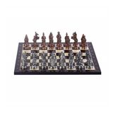 Büyük Boy Metal Osmanlı Bizans Satranç Takımı Antik ve Ceviz Desenli MDF Ahşap Satranç Tahtası (37x37 cm.)