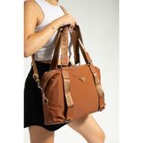 Büyük Boy Omuz Çantası Alışveriş Çantası Shopping Bag 40*35 cm Saten Kumaş Çapraz Askılı - 40 x 35 cm - Taba