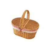 Büyük Boy Plastik Rattan Örme Piknik Sepeti Oval Ekoseli Tek Kulp