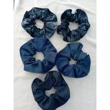Büyük Boy Scrunchie Saç Tokası, Siyah ve Lacivert, Kadife ve Düz Kumaş, 5 Adet
