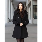 Büyük Düğmeli Yaka Detaylı Siyah Kaşe Kaban %34 Yün %33 Pamuk %33 Polyester Kadın Casual - Renkli