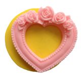 Büyük Gül Figürlü Kalp Şeklinde Silikon Pasta ve Seker Hamuru Kalibi 7x7x2 cm