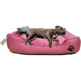 Büyük Irk Köpek Yatağı Ultrasoft Yıkanabilir Yüksek Kaliteli Kumaş Pati Işlemeli - 70 x 90 cm - renk - Pembe